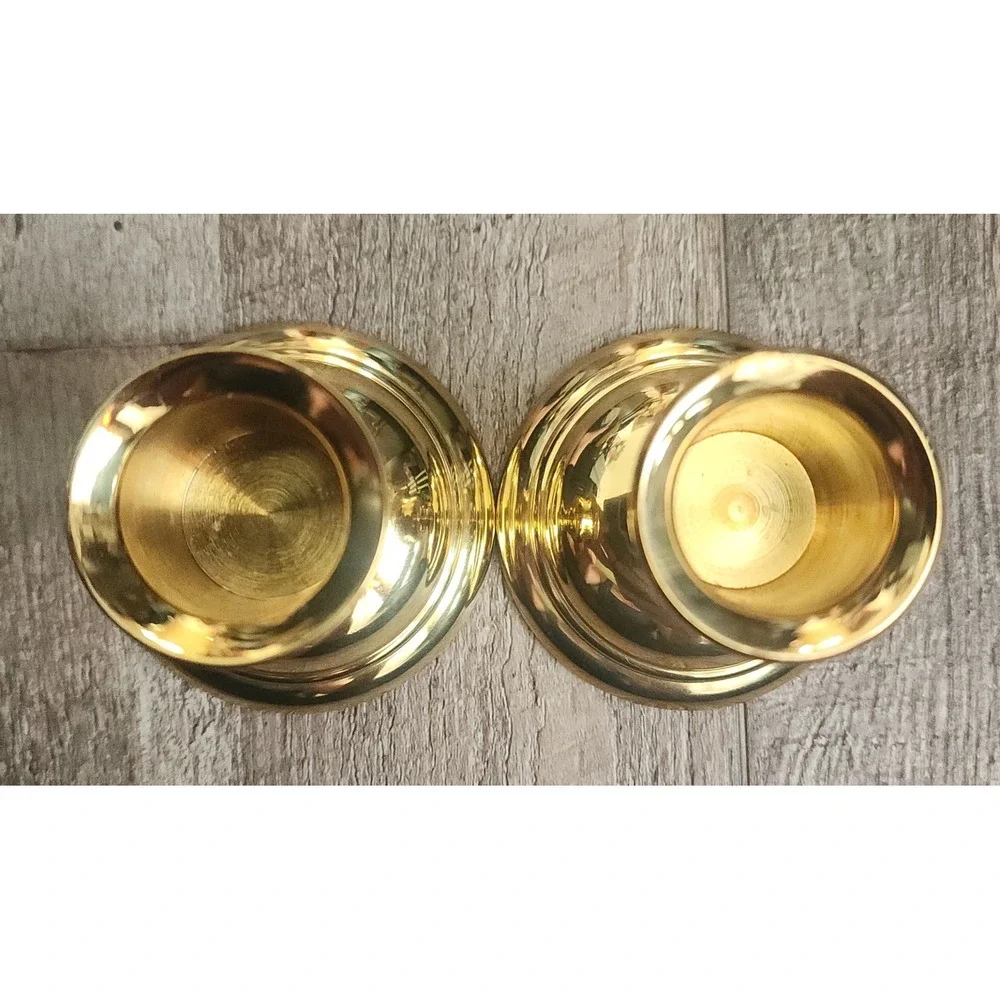 PartyLite Candlestick Holder Pair Short Gold Polished Brass Taper Set